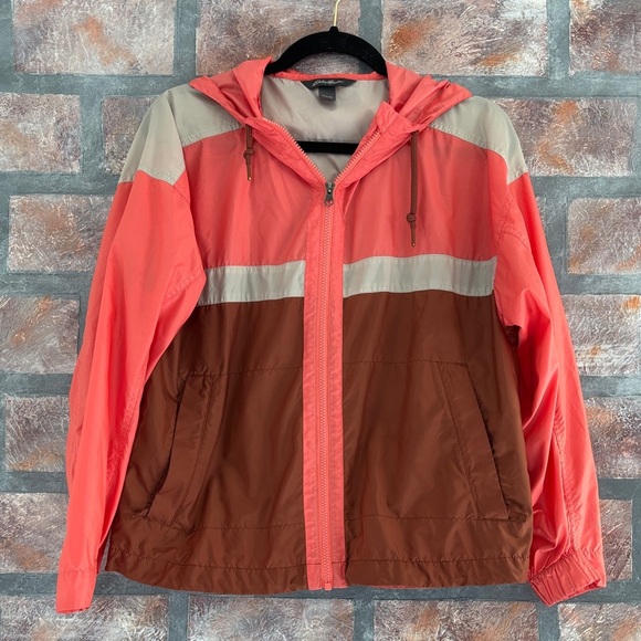 Eddie Bauer Coral and Brown Hooded Jacket - Picture 2 of 5